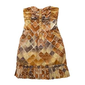 BCBG Yellow Gold Printed Strapless Mini Dress with Pockets